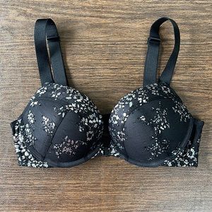 Victoria’s Secret Silver Lacy Floral Mesh Black Push-Up Bra